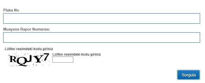 Tüvtürk plakadan araç Muayene Sorgulama